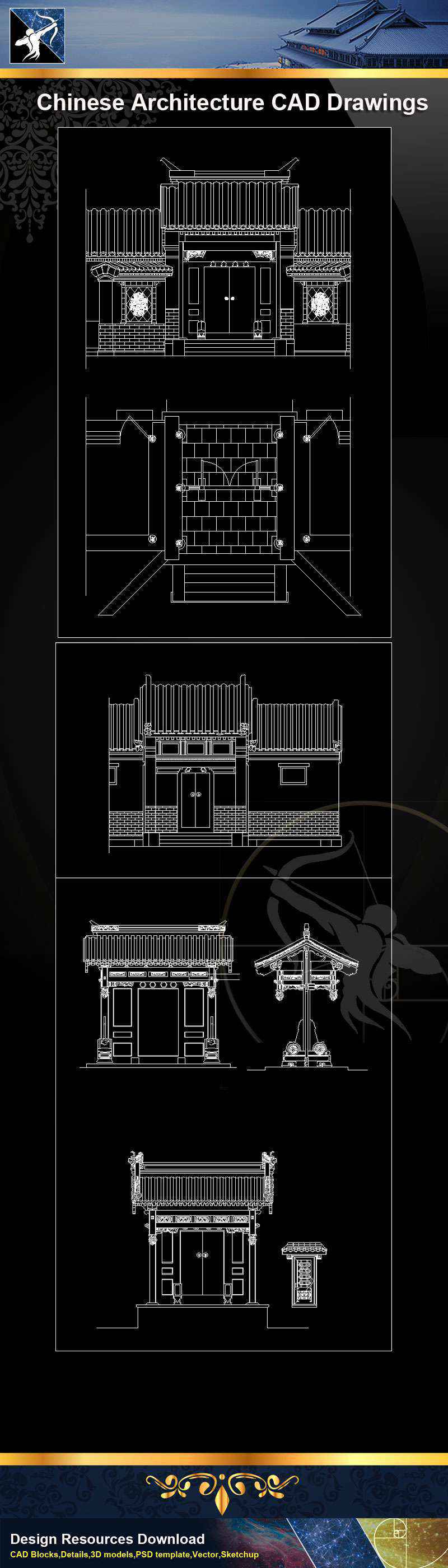 ★【Chinese Architecture CAD Drawings】@Autocad Blocks,Drawings,CAD Details,Elevation