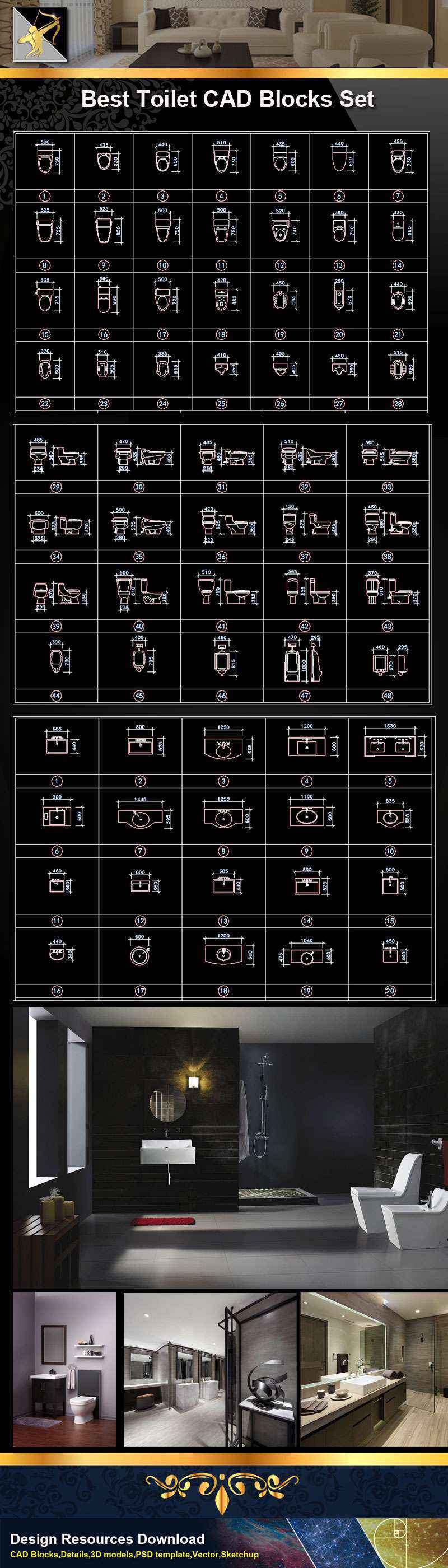 ★【Toilet CAD Blocks】@Autocad Blocks,Drawings,CAD Details,Elevation