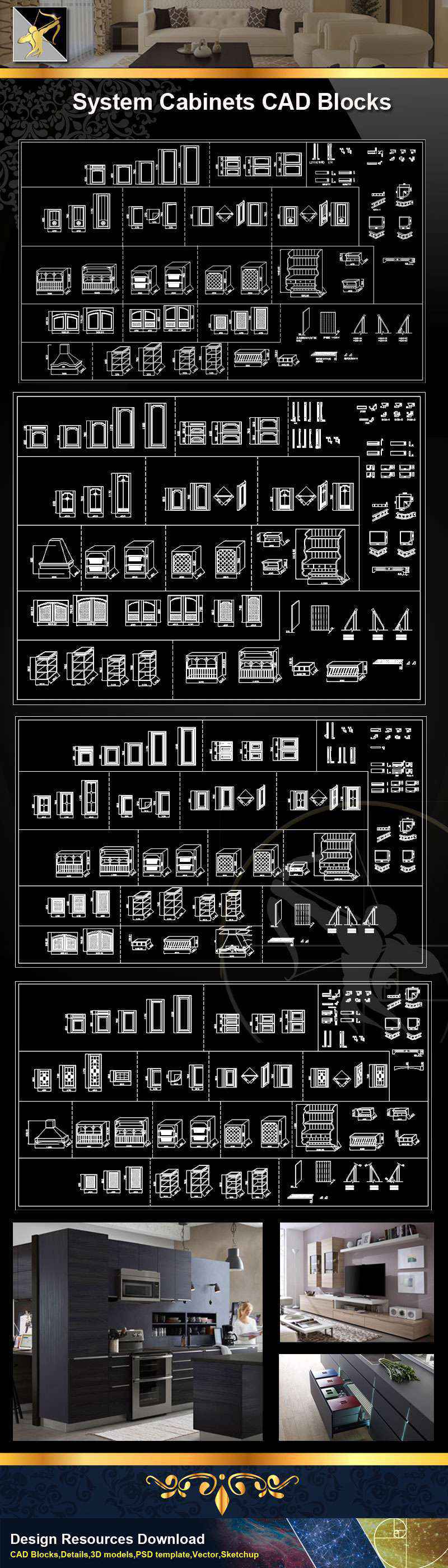 ★【 System Cabinets CAD Drawings V.1】@Autocad Blocks,Drawings,CAD Details,Elevation