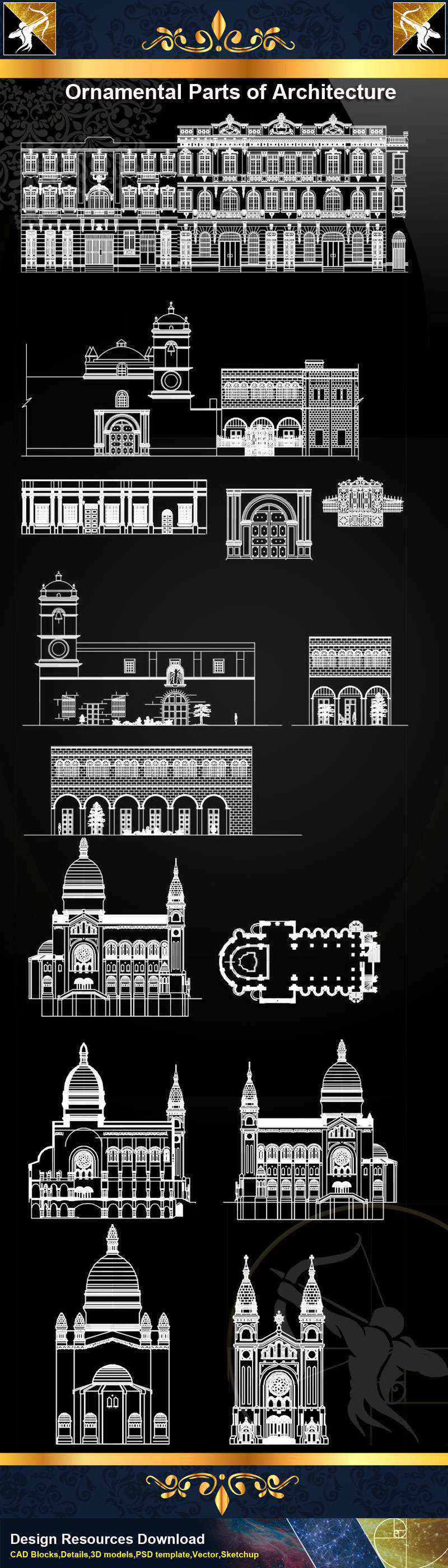 ★【Ornamental Parts of Architecture -Decoration Element CAD Blocks V.5】@Autocad Decoration Blocks,Drawings,CAD Details,Elevation