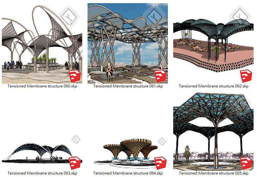 【Sketchup 3D Models】19 Types of Tensioned Membrane Structure Sketchup Models V.4