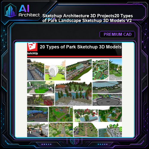 💎【Sketchup Architecture 3D Projects】20 Types of Park Landscape Sketchup 3D Models V2