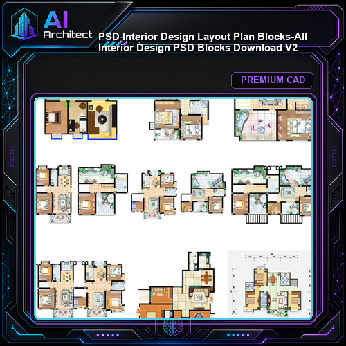 ★【 PSD Interior Design Layout Plan Blocks-All  Interior Design PSD Blocks Download V2】