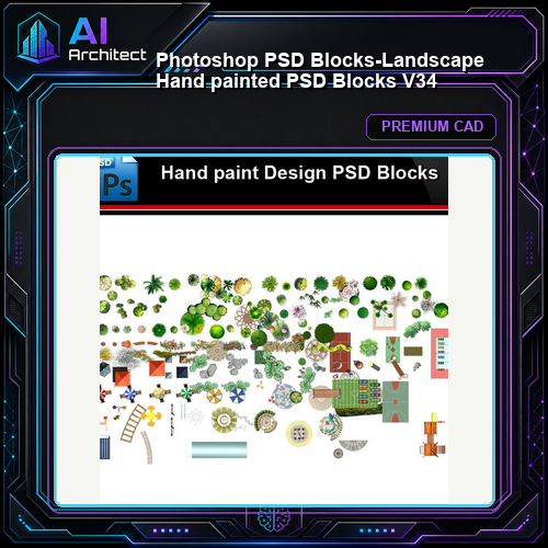 ★Photoshop PSD Blocks-Landscape Hand painted PSD Blocks V34